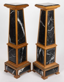 PAIR OF CONTINENTAL MARBLE AND MAHOGANY PEDESTALS