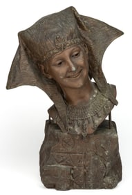 LOUIS HOTTOT (FRENCH, 1829-1905) CAST-SPELTER EGYPTIAN LADY BUST