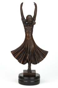 SIGNED D. H. CHIPARUS (ROMANIA, 1886-1947) ART-DECO BRONZE SCULPTURE OF A FLAPPER WOMAN