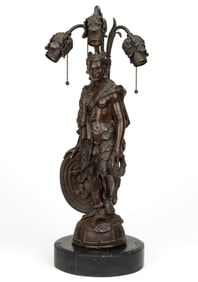 AMERICAN OR CONTINENTAL FIGURAL BRONZE ELECTRIC NEWEL POST LAMP