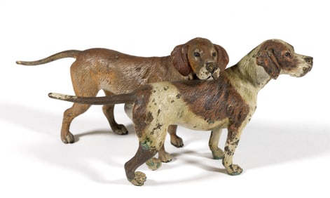VIENNA BRONZE COLD-PAINTED HUNTING DOGS FIGURAL GROUP