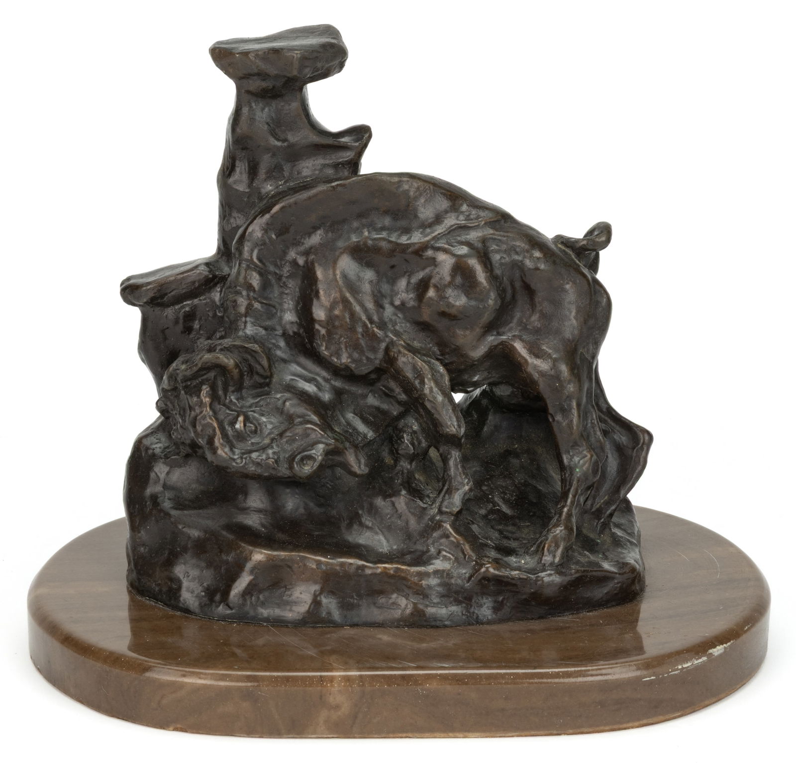 AFTER CHARLES MARION RUSSELL (AMERICAN, 1864-1926) "BUFFALO RUBBING ROCK" BRONZE STATUE (1 of 3)