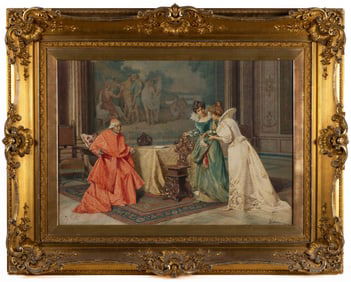 FREDERICO BALLESIO (ITALIAN, 1852-1943) INTERIOR GENRE SCENE WITH ROMAN CATHOLIC CARDINAL