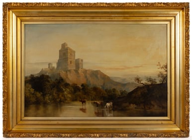 BRITISH SCHOOL (19TH CENTURY) LANDSCAPE PAINTING FEATURING COWS