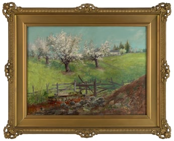 FRANK GIRARDEN (AMERICAN, 1856-1945) PAINTING OF AN APPLE ORCHARD