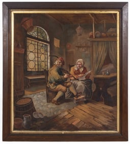 PARISIAN SCHOOL (19TH CENTURY) FOLK ART OVERSIZED GENRE SCENE PAINTING