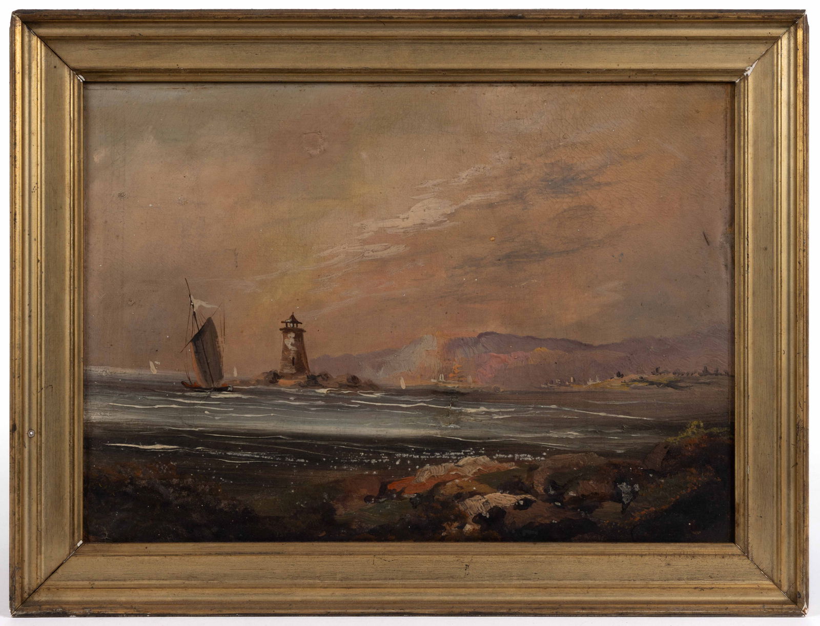 AMERICAN OR CONTINENTAL SCHOOL (19TH/20TH CENTURY) SEASCAPE FEATURING A LIGHTHOUSE (1 of 4)