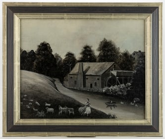 BRITISH SCHOOL (19TH CENTURY) FOLK ART LANDSCAPE PAINTING