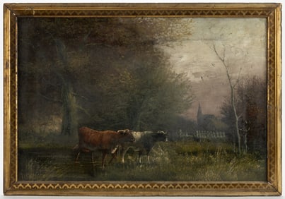 CONTINENTAL SCHOOL (19TH CENTURY) BOVINE LANDSCAPE PAINTING