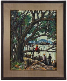 THAI SCHOOL (20TH CENTURY) PAINTING OF FISHERMEN