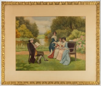 HERBERT BLANDE SPARKS (ENGLISH, 1870-1916) GARDEN GENRE SCENE PAINTING