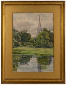 DORA LOUISE MURDOCH (AMERICAN, 1857-1933) LANDSCAPE WITH CHURCH PAINTING