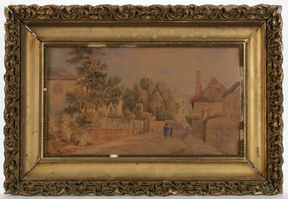 AMERICAN OR EUROPEAN SCHOOL (19TH CENTURY) VILLAGE SCENE PAINTING