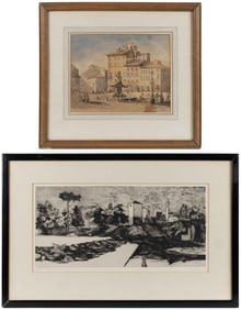 ASSORTED CONTINENTAL PRINTS / PAINTINGS, LOT OF TWO
