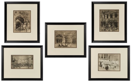 WILLIAM WALCOT (RUSSIAN-SCOTTISH, 1874-1943) ROMAN COMPOSITIONS DRYPOINT ETCHINGS, LOT OF FIVE