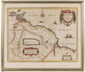 HENRICUS HONDIUS (DUTCH, 1597-1651) MAP OF FRENCH GUIANA AND THE AMAZON REGION