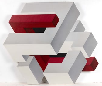 SHOZO NAGANO (JAPANESE-AMERICAN, 1928-2007) "ELEMENTS (WHITE, RED)" PAINTING