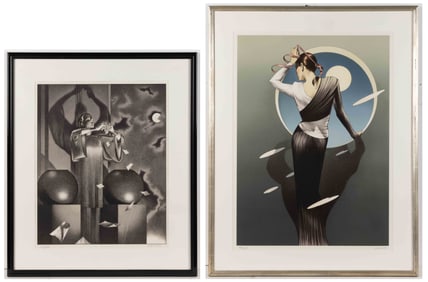 GEORGE STAVRINOS (AMERICAN, 1948-1990) SURREALIST PRINTS, LOT OF TWO