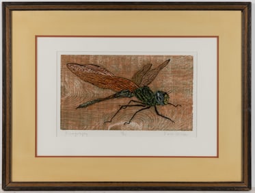 DAN MILLER (PENNSYLVANIA, b. 1928) "DRAGONFLY" WOODCUT PRINT