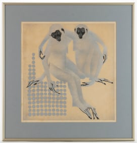 WILLIAM E. HENTSCHEL (AMERICAN, 1892-1962) AIRBRUSH PAINTING OF MONKEYS