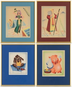 LOUIS KABRIN (AMERICAN, 1908-2006) AIRBRUSH / AQUATONE PAINTINGS, LOT OF FOUR