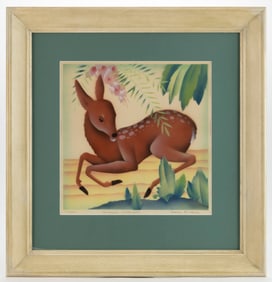 LOUIS KABRIN (AMERICAN, 1908-2006) AIRBRUSH WATERCOLOR "FAWN" PAINTING