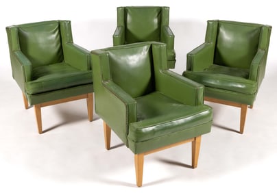 SET OF FOUR AMERICAN MID-CENTURY MODERN WING-BACK ARMCHAIRS