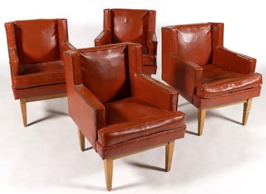 SET OF FOUR AMERICAN MID-CENTURY MODERN WING-BACK ARMCHAIRS