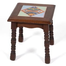 TAYLOR TILERY CALIFORNIA ARTS AND CRAFTS POTTERY TILE -TOP DIMINUTIVE STAND TABLE