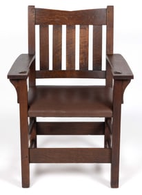 GUSTAV STICKLEY ARTS AND CRAFTS / MISSION OAK V-BACK NO. 312 1/2 ARMCHAIR