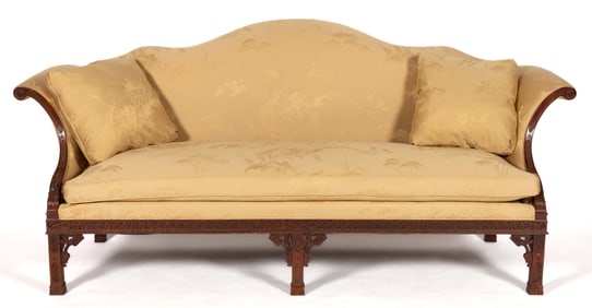 ENGLISH CHINESE CHIPPENDALE-STYLE CARVED MAHOGANY SOFA