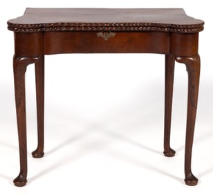 BRITISH QUEEN ANNE CARVED MAHOGANY CRAD / GAMES TABLE