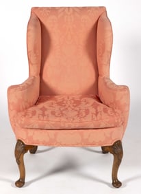 ENGLISH GEORGIAN CARVED MAHOGANY WINGBACK CHAIR