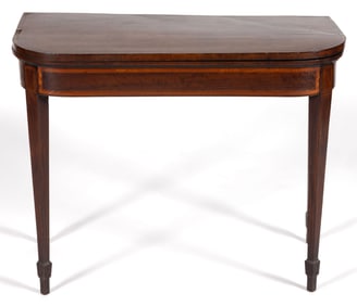 ENGLISH GEORGIAN MAHOGANY AND BIRD'S-EYE MAPLE GAMES TABLE