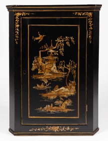 ENGLISH GEORGIAN PAINT-DECORATED PINE HANGING CORNER CUPBOARD