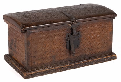SPANISH COLONIAL DIMINUTIVE CHIP-CARVED WOODEN TRUNK