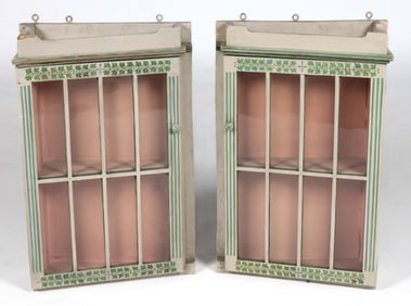 PAIR OF EUROPEAN DIMINUTIVE PAINT-DECORATED HANGING CABINETS