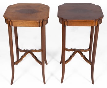 PAIR OF FRENCH INLAID MAHOGANY STAND TABLES