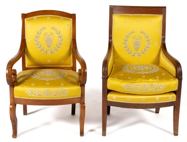 FRENCH DIRECTOIRE MAHOGANY ARMCHAIRS, LOT OF TWO