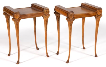 FRENCH-STYLE MIXED-WOOD SIDE TABLES / STANDS