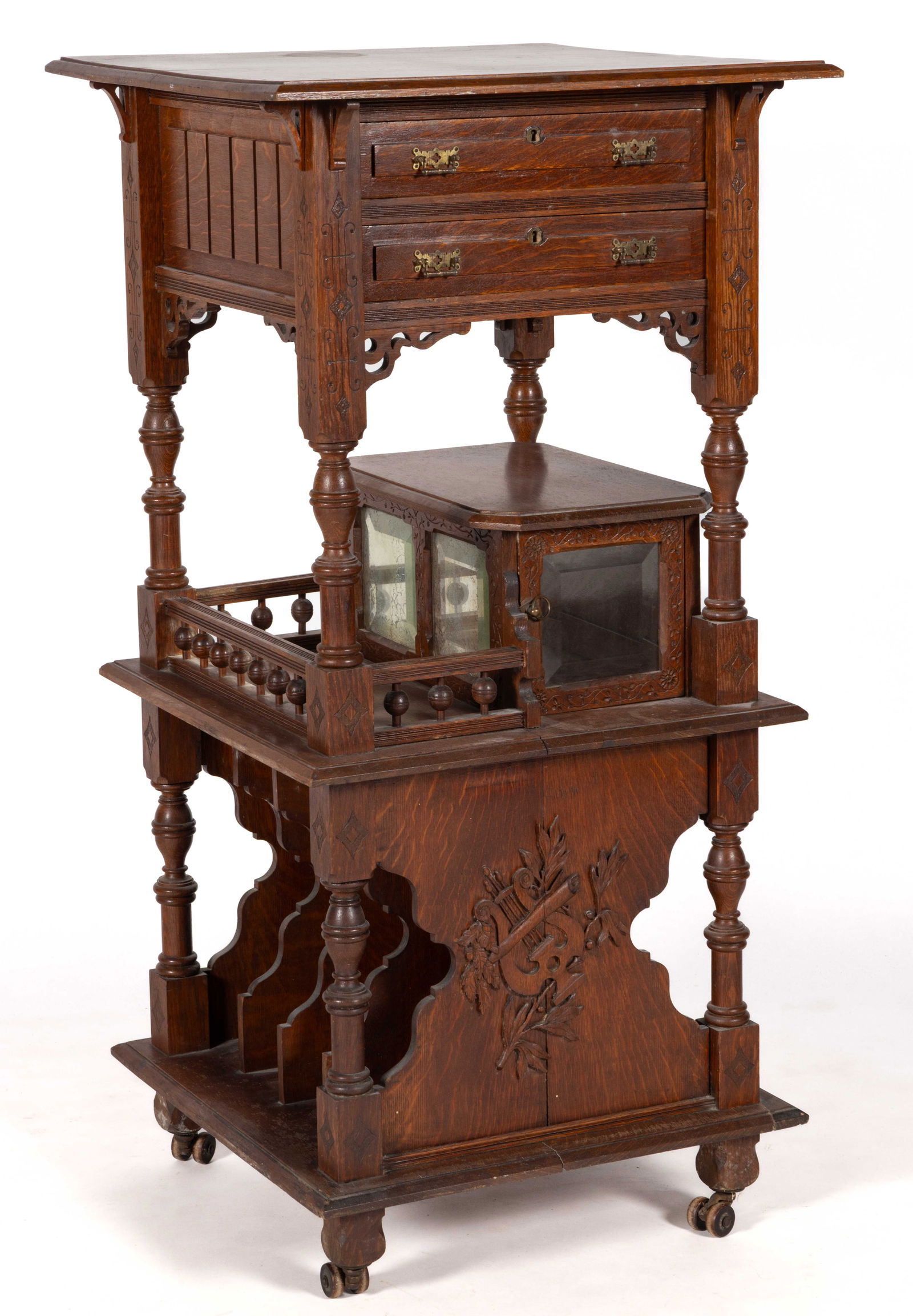 AMERICAN OR ENGLISH VICTORIAN AESTHETIC MOVEMENT OAK MUSIC BOX STAND (1 of 4)