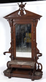 AMERICAN VICTORIAN WALNUT MARBLE-TOP HALL STAND