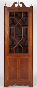 DIMINUTIVE AMERICAN FEDERAL-STYLE INLAID MAHOGANY CORNER CUPBOARD ONCE OWNED BY PRESIDENT CALVIN