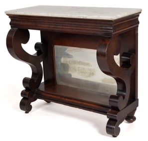 AMERICAN CLASSICAL MAHOGANY-VENEERED MARBLE-TOP PIER TABLE