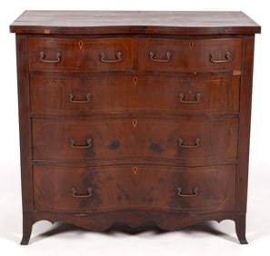 MID-ATLANTIC INLAID MAHOGANY VENEERED BOW-FRONT CHEST OF DRAWERS