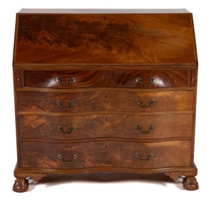 MASSACHUSETTS CHIPPENDALE MAHOGANY OX-BOX FALL-FRONT DESK