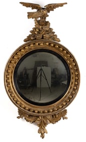 AMERICAN OR ENGLISH FEDERAL / REGENCY CARVED AND GILDED CONVEX WALL MIRROR