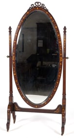 AMERICAN EDWARDIAN INLAID MAHOGANY FULL-LENGTH DRESSING MIRROR