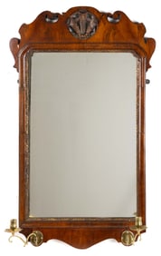 BRITISH GEORGE III MAHOGANY-VENEERED LOOKING GLASS / WALL MIRROR