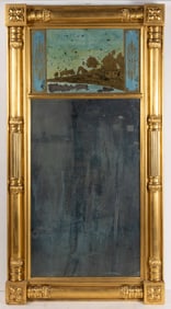 AMERICAN OR ENGLISH LARGE CLASSICAL GILTWOOD LOOKING GLASS / MIRROR